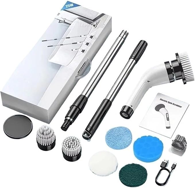 Electric Cleaning Brush Cordless Handheld Shower Scrubber Spin Cleaner Multifunctional Cleaner with 7PCS Heads Bathroom Kitchen(Black and White)