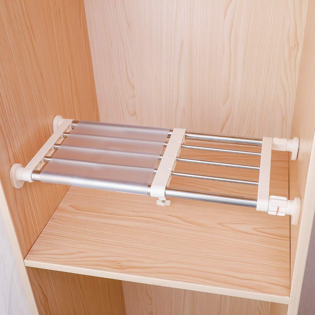 Closet Tension Shelf & Rod — Expandable Adjustable Storage Rack, Metal Organizer DIY Divider for Cabinet, Wardrobe, Kitchen & Bathroom