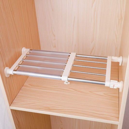 Closet Tension Shelf & Rod — Expandable Adjustable Storage Rack, Metal Organizer DIY Divider for Cabinet, Wardrobe, Kitchen & Bathroom