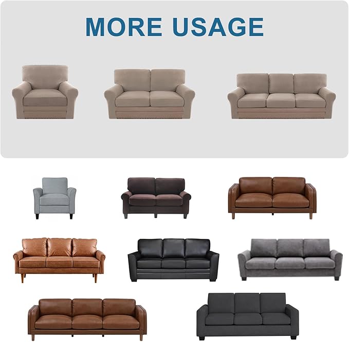 H.VERSAILTEX Multi-Pieces Chair Covers Stretch Couch Covers Form Fitted Seat and Back Cushions Covers (1 Seat Cover Plus 1 Back Cusion Cover, Bonus 2 Armrest Covers), Sand