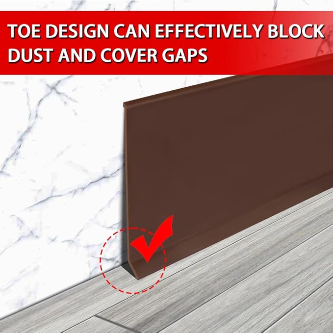 Vinyl Wall Base Baseboard Molding Trim 6" Flexible Self Adhesive Rubber Wall Base Moulding Trim Peel and Stick Design, 6 Inch x 20 Feet, Brown