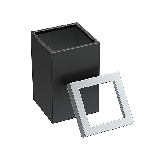 Gatco Small Bathroom Trash Can with Lid, Square 3 Gallon Stainless Steel Wastebasket, Under Sink, Matte Black and Chrome, for Bathroom, Bedroom, Office (1915C)