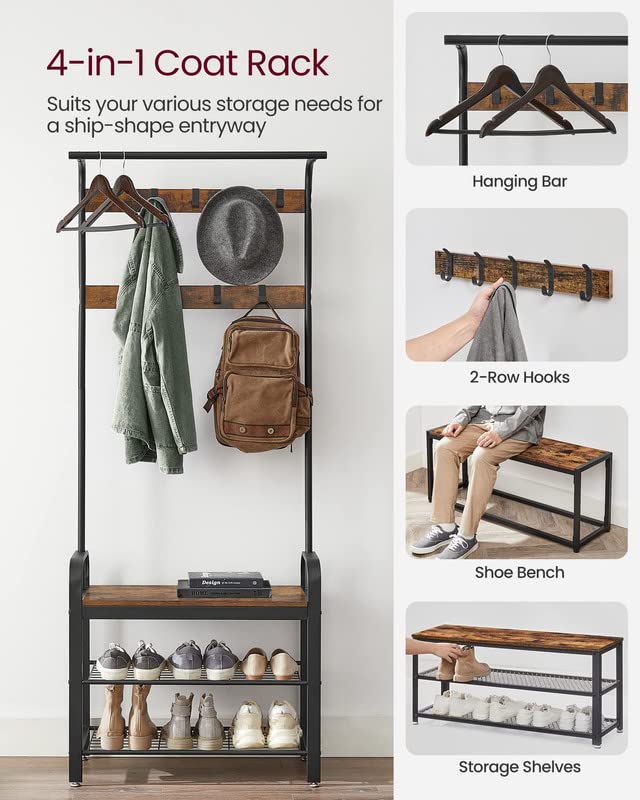 VASAGLE Coat Rack, Hall Tree with Shoe Bench - Image 5