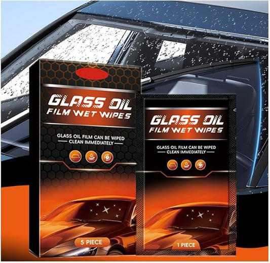 Glass Oil Film Wet Wipes(5PIECE /box)，Glass Oil Film Remover for Car, Easy and Convenient to Use, Can be Wiped Clean Immediately, Improve Car Windshields and Windows Clarity for Safe Driving (1Pcs)