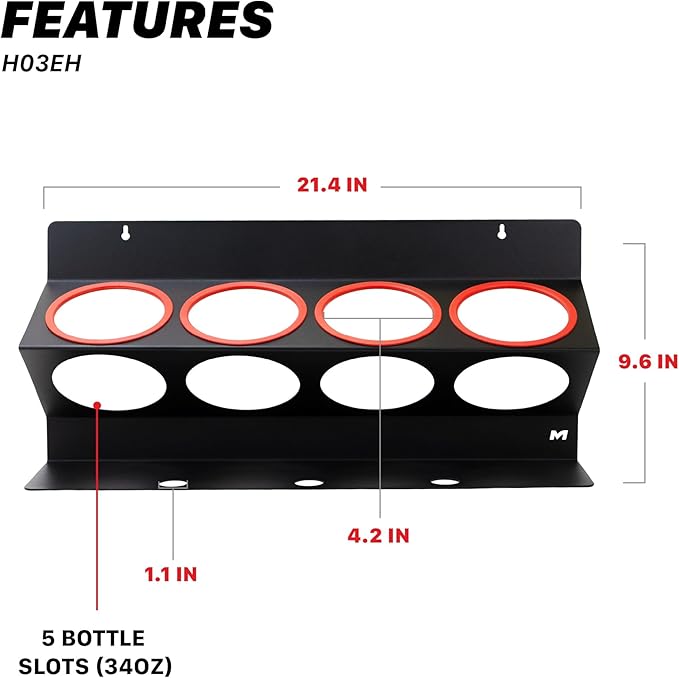 Maxshine Universal Spray Bottle Holder – Holds 4 IK Trigger Sprayers (34oz Bottles) with 3 Small Holes – Sturdy & Lightweight Wall-Mounted Organizer for Detailing Accessories