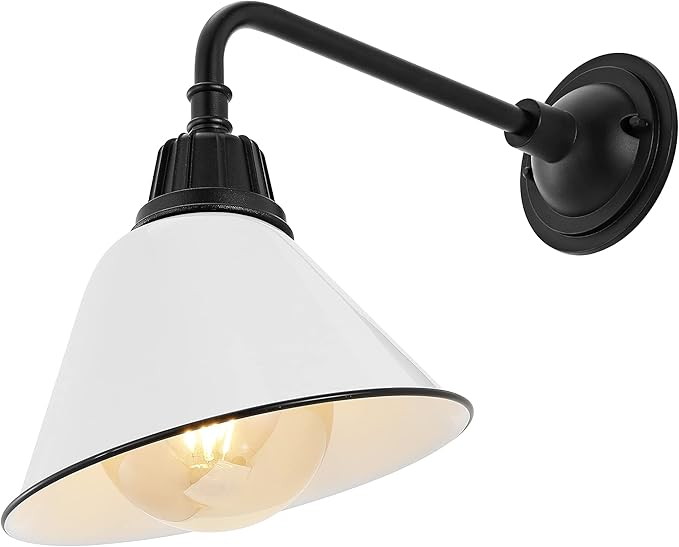 JONATHAN Y JYL7612A Croydon 9.63" 1-Light Farmhouse Industrial Indoor/Outdoor Iron LED Gooseneck Arm Outdoor Sconce Metal Bell Shade Vintage Cottage Rustic Porch Patio Yard Barn, White