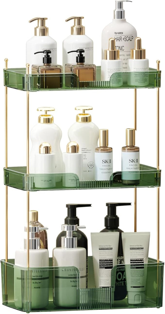 3 Tier Bathroom Organizer Countertop Makeup Perfume Tray Skincare Organizer for Bathroom Dresser Vanity (Green)