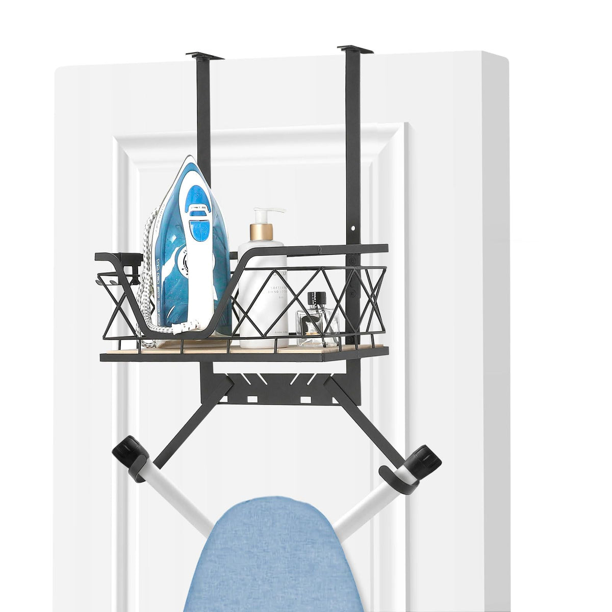 Over Door Ironing Board Hanger with Storage Shelf - Image 1