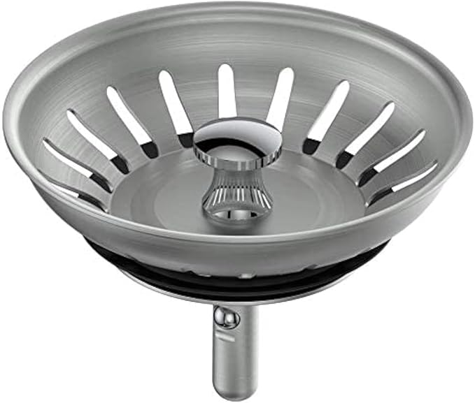 KANARY Stainless Steel Kitchen Sink Strainer Basket-Replacement for Standard Drains(3-1/2 Inch)-Ball-Lock Rubber Stopper (Single, Stainless Steel)