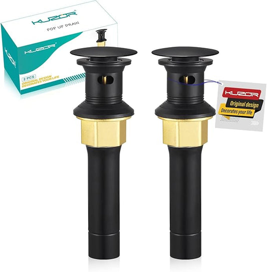2-Pack Pop Up Bathroom Sink Drain with Overflow - Fits 1-5/8" to 2" Holes, Matte Black 304 Stainless Steel for Vanity/Vessel Sink