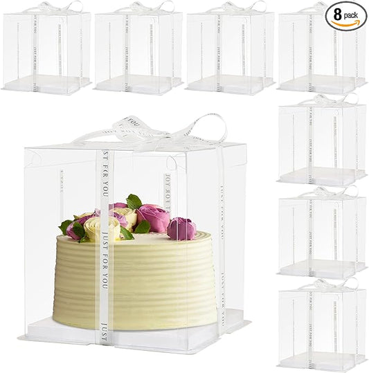 cake box-12 * 12 * 10inch/8pcs, Clear Display Gift Boxes with RibbonStackable Food Storage Containers for Pastry (Clear, 12 * 12 * 10inch/8pcs)