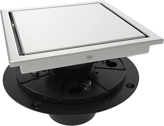 ELLO&ALLO 6 Inch Square Shower Floor Drain with Flange,Quadrato Pattern Grate Removable, SUS 304 Stainless Steel in Brushed Nickel