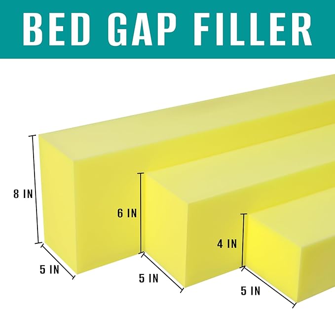Bed Gap Filler, High Density Foam Mattress Extender for Headboard/Wall Gaps,2-Meter Extra Long Cut-to-Fit Yellow Foam Sponge Strip (78''x4''x5'')