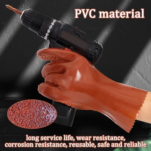 3 Pairs Heavy Duty Sewer Gloves | PVC Coated Abrasion Resistant Work Gloves for Drain Cleaning & Plumbing | Oil & Chemical Resistant, Non-Slip Grip