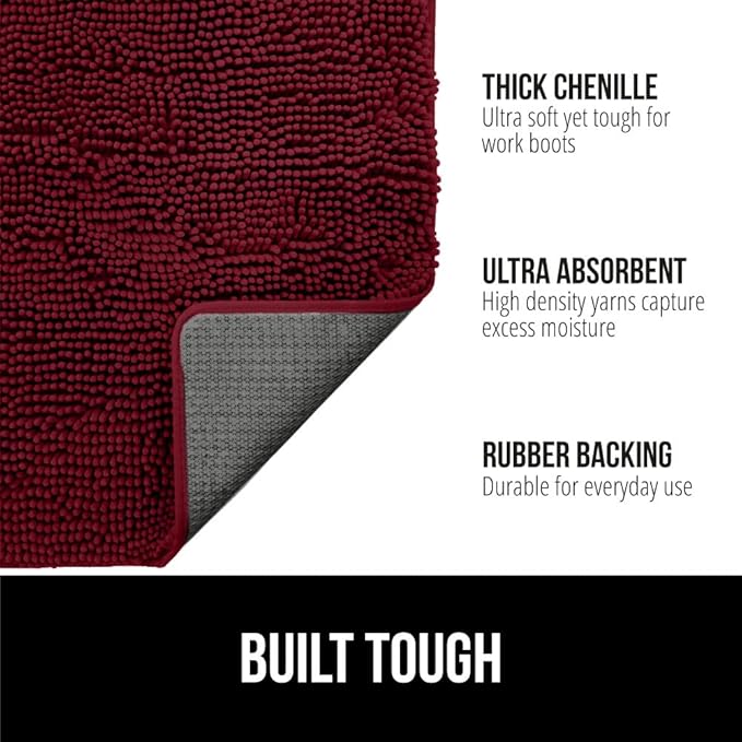 GORILLA GRIP SoakSTOPPER Dog Door Mat, 48x30 Machine Washable Rug Absorbent Doormat Captures Moisture Mud Dirt, Quick Dry Soft Chenille Entryway Rugs Indoor Entrance Mats for Dog Paws, Burgundy