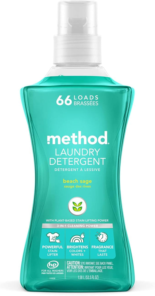 Method Liquid Laundry Detergent; Beach Sage Scent, Stain Remover; ; 66 Loads per 53.5 oz Bottle; (Pack of 1)