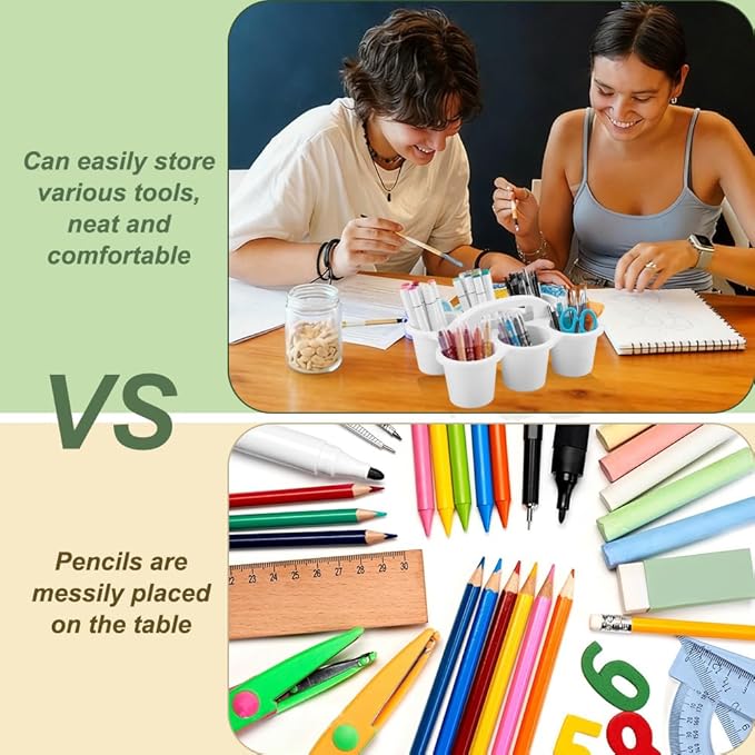 AHANDMAKER 6 Pack Plastic Drink Carrier with Handle Caddy Holder with Handle 6 Compartments Small Portable Storage Box for Take-Out Coffee Drinks, Arts, Crafts, Marker, Pencil Office School
