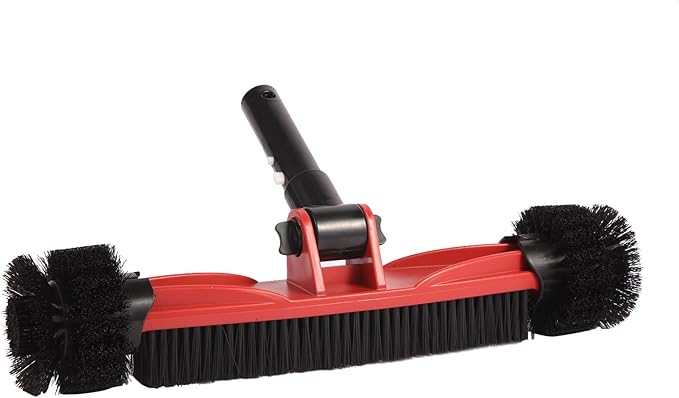 Pool Brush Head with Round Ends, Heavy Duty Pool Brushes for Cleaning Pool Walls, Floors Steps & Corners, 16" Pool Brush with Sturdy Aluminum Handle & Durable Nylon Bristles
