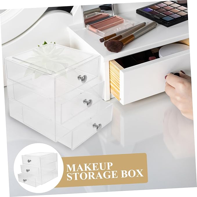 Three-layer Desk Storage Organizer Box Desk Organizer Drawers Transparent Silver Handle