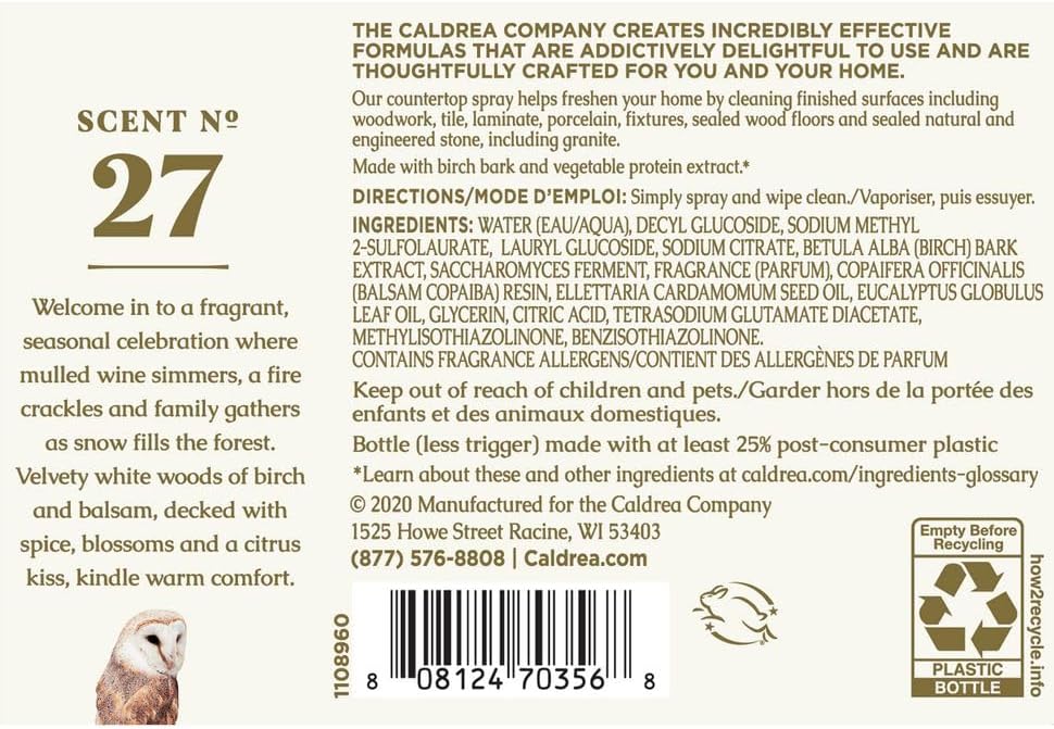 Caldrea Multi-surface CounterTop Spray Cleaner, Made With Vegetable Protein Extract, Gilded Balsam Birch Scent, 16 Oz