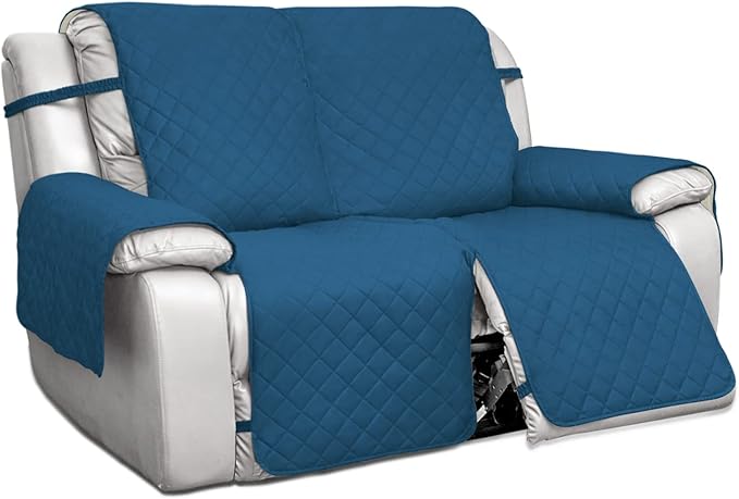 PureFit Water Resistant Reversible Sofa Covers for Reclining Sofa 2 Seat - Non Slip Split Recliner Couch Cover for Double Recliner, Washable Furniture Protector for Dogs (2 Seat, Peacock Blue/Beige)