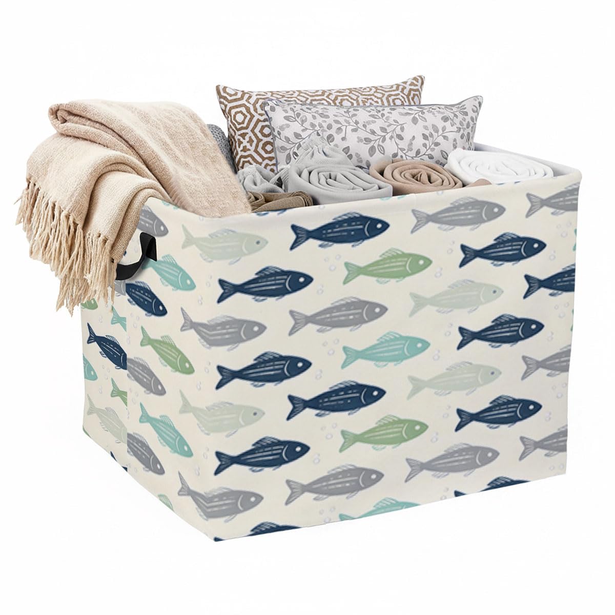 Cute Fish Foldable Laundry Basket Hamper with Handles, 56L - Image 1