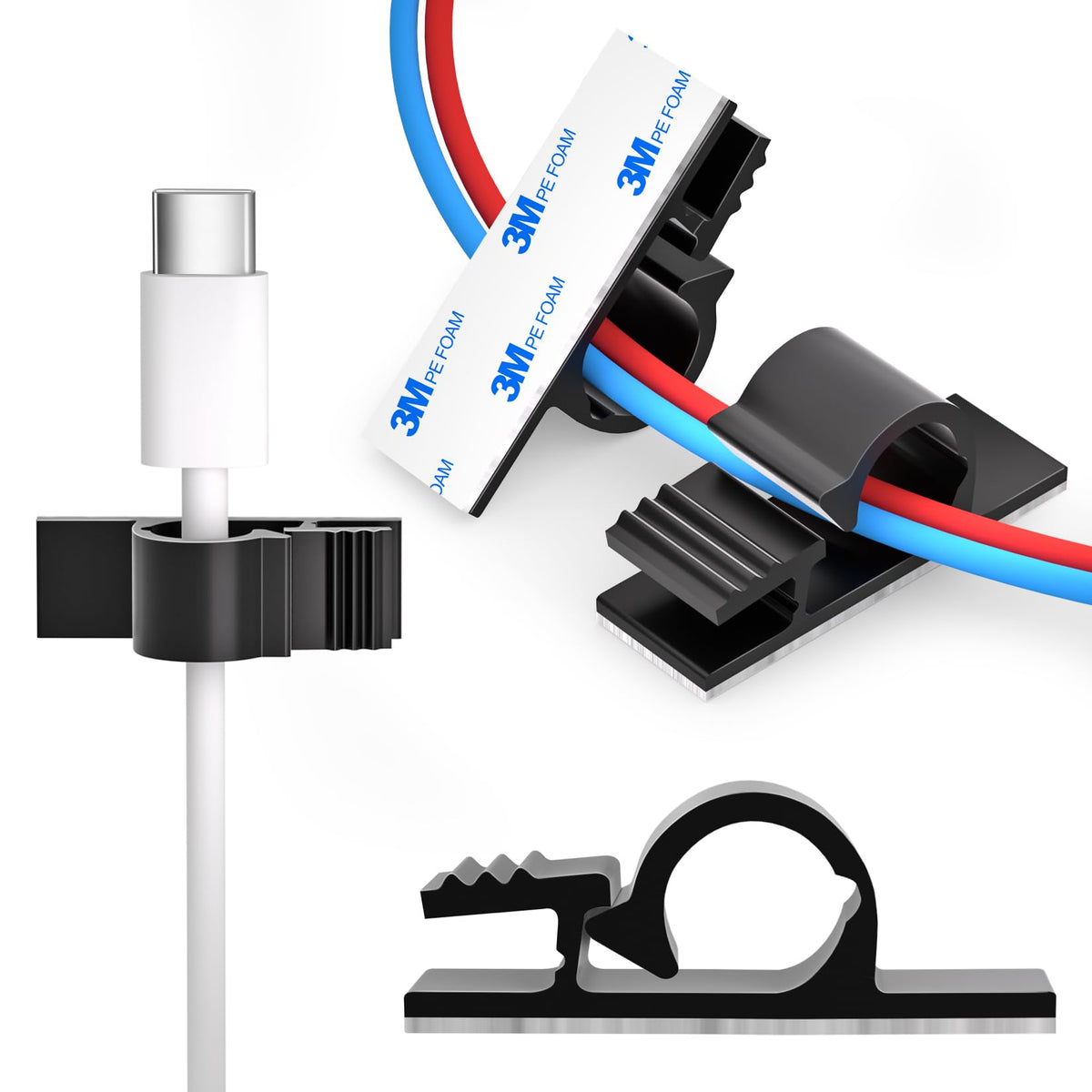 XHF 100pcs Adhesive Cable Wire Clips Black, Outdoor | All Products - Image 1