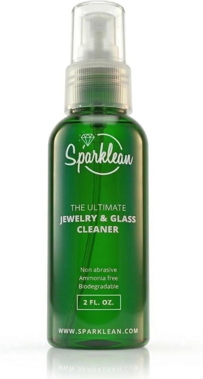 SPARKLEAN Jewelry & Glass Cleaner Spray (2 Oz) - Biodegradable, Ammonia-Free Solution for Gold, Silver & Diamond Rings - Safe for All Metals & Gemstones - Eco-Friendly - Travel Size
