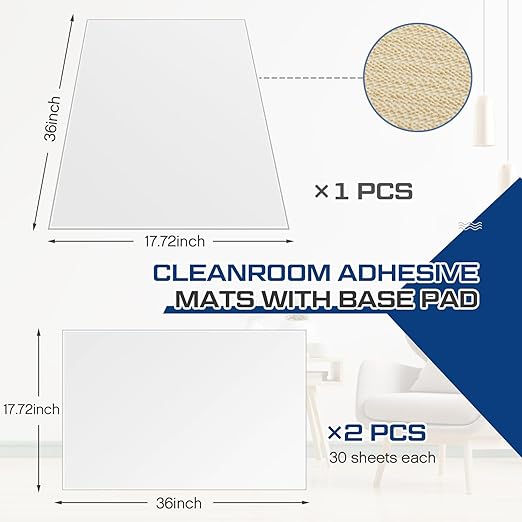 Nuanchu Adhesive Mat Pad Include 1 Sticky Non Slip Base Pad 2 Tacky Dust Mats Construction of 30 Sheets (60 Sheets Total) for Clean Room Science Lab Matting Laboratory Hospital(White,18x36 Inches)