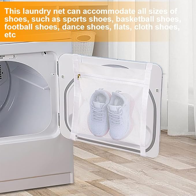 Shoe Dryer Bag, Reusable Sneaker Wash Dry Net, Laundry Shoe Bags Mesh Wash Bags, Sneaker Dryer Bag with Strap And Zipper for Washing Machine, Dryers, 15.75 x 15.75inch (COLOR:White)