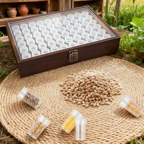 Wood Seed Storage Organizer, 60 Clear Bottles, 96 Labels - Image 3