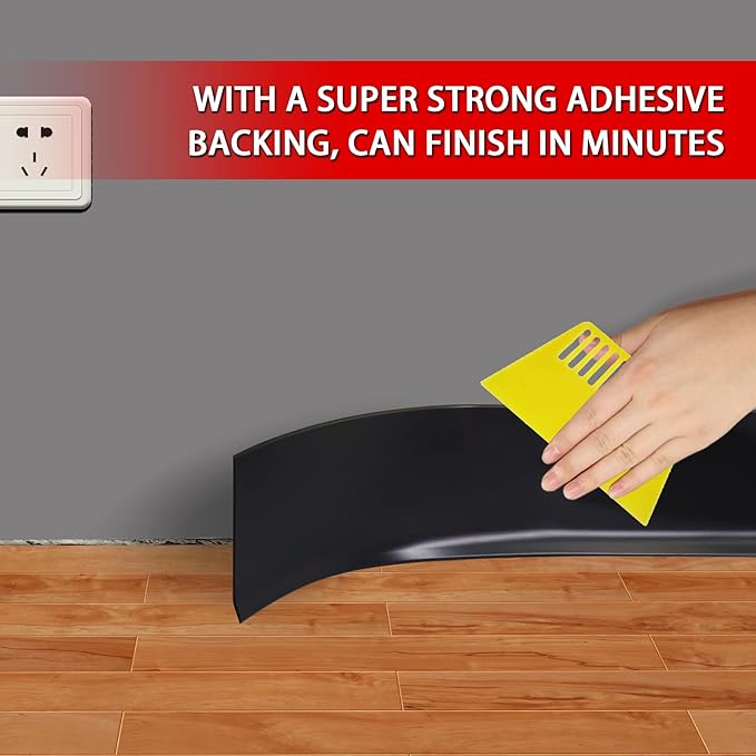 Vinyl Wall Base Baseboard Molding Trim 4" Flexible Self Adhesive Rubber Wall Base Moulding Trim Peel and Stick Design, 4 Inch x 20 Feet, Black