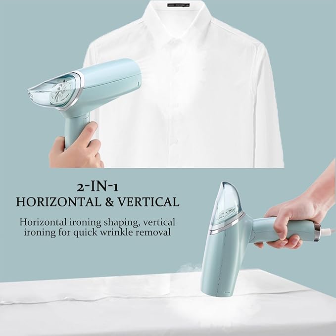 Handheld Clothing Steamer, 1000W Portable Foldable Stainless Steel Panel Steam Iron，A Small Clothing Wrinkle Remover Weighing 1.32 Pounds Suitable for Home, Travel & Office (White)