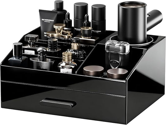 ProCase Cologne Organizer for Men with Drawer, Acrylic Perfume Holder & Bathroom Countertop Organizer for Men & Women, Dresser Vanity Storage for Cologne, Perfume and Skincare -1 Layer, Cup