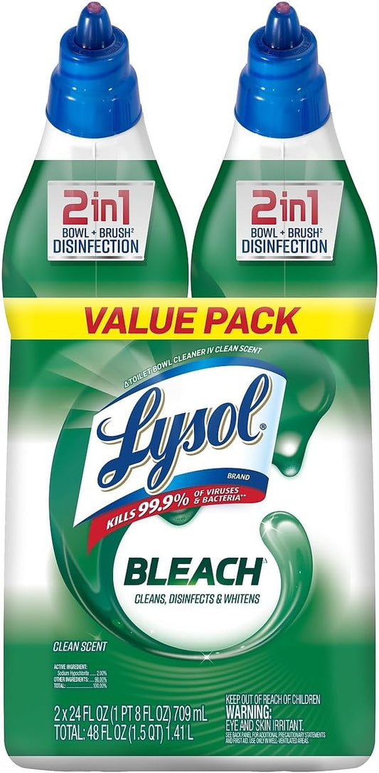 LYSOL 80078 Disinfectant Toilet Bowl Cleaner with Bleach, Liquid, 24oz Twin Pack