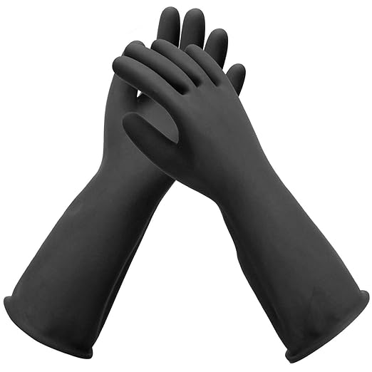 Extra Large Chemical Resistant Gloves, 18" Long Black Waterproof Alkali/Acid/Oil Resistant Reusable Heavy Duty Rubber Gloves for Cleaning, Dishwashing, Gardening