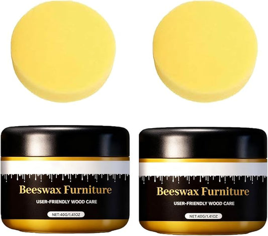 Furniture Wax, Beeswax Polish and Conditioner for Wood Furniture, All-Natural Wood Conditioner, Restorer and Protector with Sponges for All Types and Colours(2 Set)