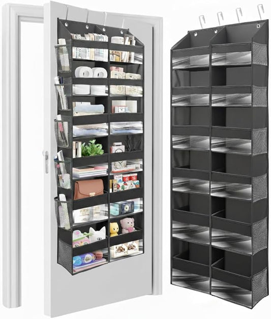 HOMELUX THEORY UPGRADED 6 Tiers Over The Door Organizer Hanging - 100D EXTRA THICK & 50lbs HUGE CAPACITY, 12 Side Mesh Pockets Over The Door Shoe Organizer, Hanging Closet Organizer (Dark Gray, XL)