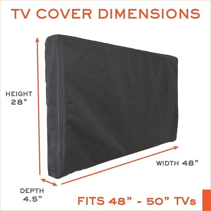 Outdoor TV Cover 48, 49, 50 inch -WITH ZIPPER, Weatherproof, Waterproof 360 degrees protection, Soft Non Scratch Interior - Black