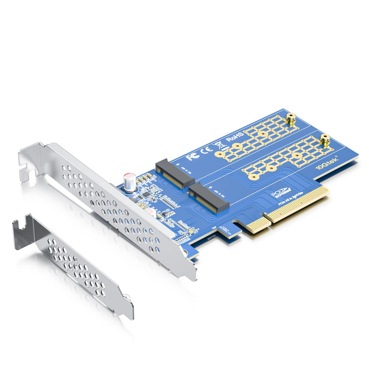 10Gtek Dual M.2 NVMe SSD Adapter Card - PCIe 3.0 x8 Slot (M-Key) - Image 1