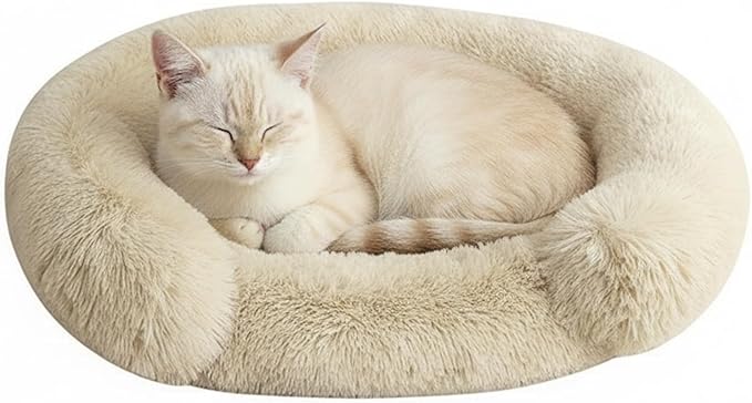 Fluffy Dog Bed Calming Donut Beds for Large Dogs Warming Round Small Medium Pet Nest Cozy Cat Mattress Indoor Washable Puppy Kennel Kittens Sleep Mat (XS, 20×20 inch, Khaki)