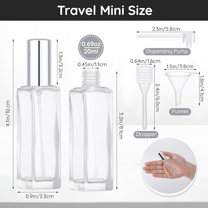 Segbeauty 40pcs 0.69oz Perfume Travel Refillable Sprayer, Small Empty Perfume Bottles for Women, 20ml Travel Atomizer Glass Spray Bottles, Bulk Fine Mist Cologne Atomizer for Men with Transfer Tool