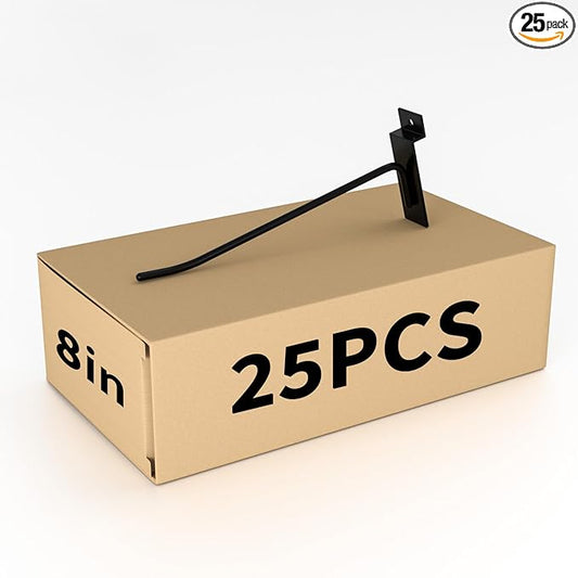 8” Slatwall Hooks, Black Slat Wall Display Hook, 25 PCS Slat Wall Panel Accessory Hooks