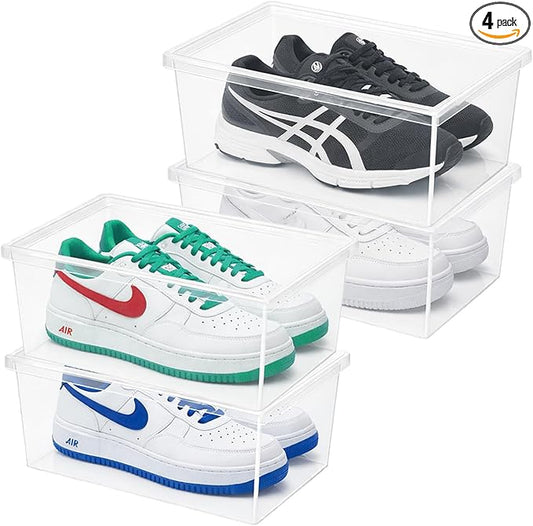 Superio Shoe Box Modern Storage Container 4 Pack - 6.5 Quart/6 Liter, Stackable Plastic Shoe Box Organizer (13.5"L x 8.35"W x 5.2"H)