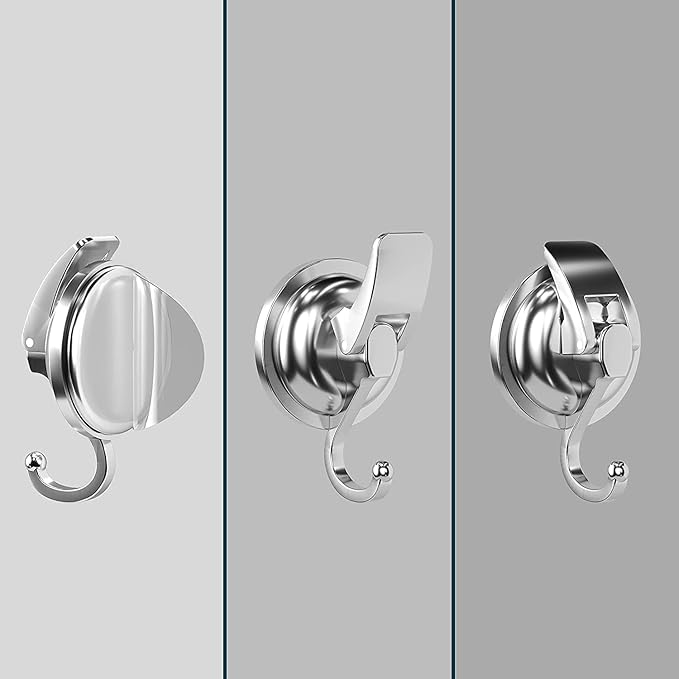 Heavy Duty Vacuum Suction Cup Hooks, Silver Plated Polished Super Suction for Kitchen Bathroom, 6 Pack