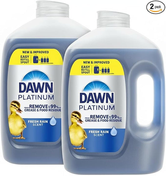 Dawn Platinum Refill Jug Dish Soap, Fresh Rain Scent Liquid Dishwashing Detergent Powerful Dawn Dish Soap for Tough Grease Removal Dishwashing Liquid Value Pack, 51.5 oz (Pack of 2)