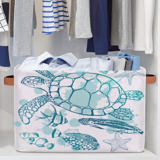 Cubes Storage Baskets,Sea Turtle Foldable Storage Box,Waterproof Open Shelf Organizer Bin for Kid Clothes Toy Empty Gift Baskets