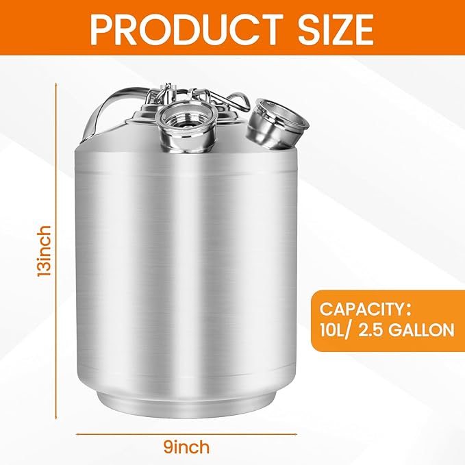 2.5 Gallon 10L Cleaning Keg Stainless Steel Beer Line Cleaner with 2D Coupler Keg Line Cleaning Kit Cleaning Keg for Beer Line Cleaning