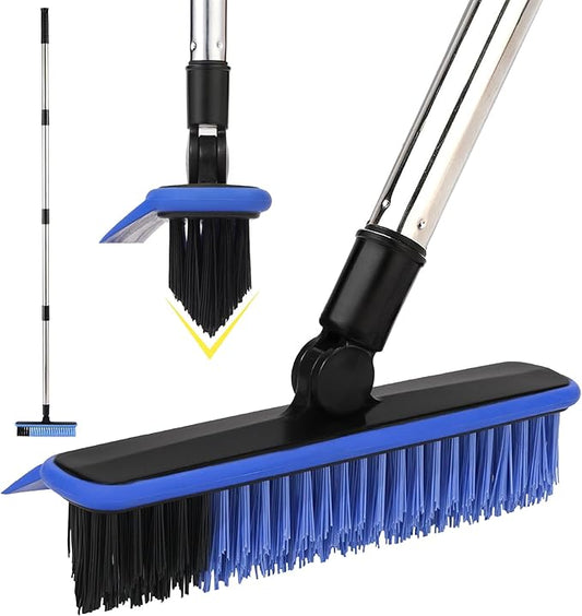 Grout Cleaner Brush with Long Handle, V-Shaped Floor Scrub Brush Swivel Grout Brush Stiff Bristle Floor Grout Scrubber for Bathroom, Tile Line, Crevice, Kitchen, Wall, Deck, Garage (Blue)