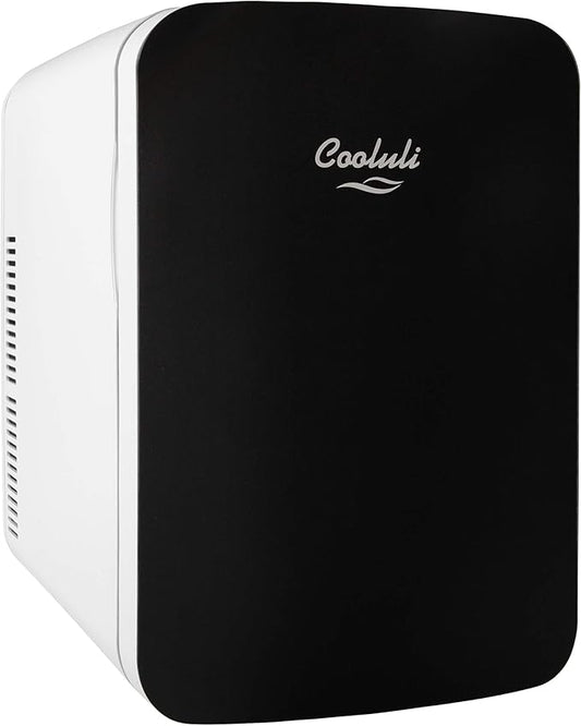 Cooluli 15L Mini Fridge for Bedroom - Car, Office Desk & College Dorm Room - 12v Portable Cooler & Warmer for Food, Drinks, Skincare, Beauty & Makeup - AC/DC Small Refrigerator with Glass Front, Black